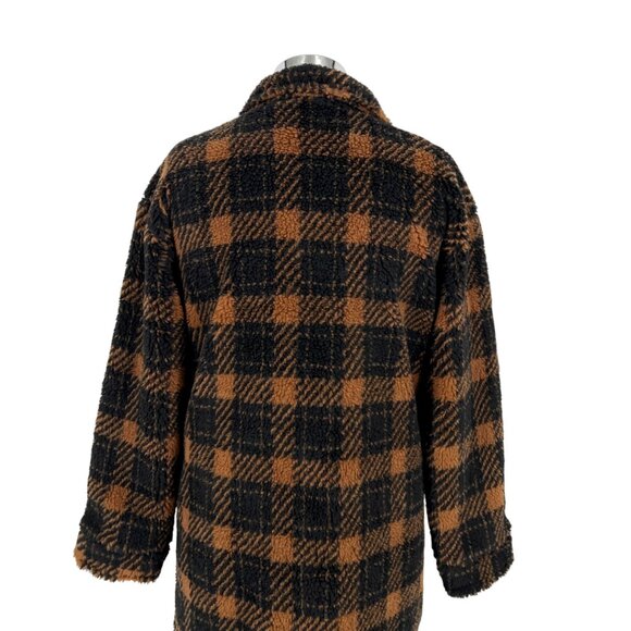 Saltwater Luxe Plaid Faux Fur Coat Black Brown Cinnamon Size Small NWT - Picture 10 of 16